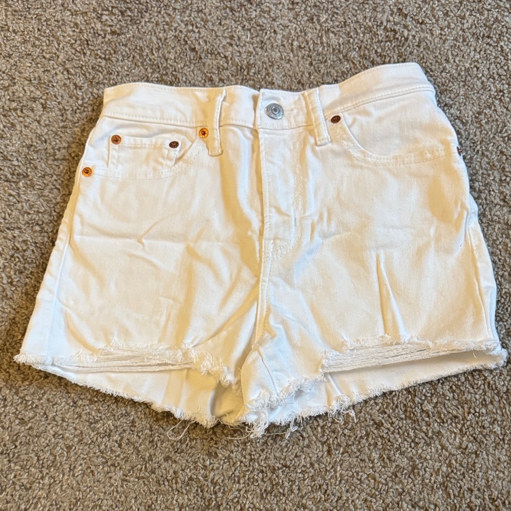 Levi's High Rise White Frayed Jean Shorts